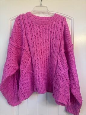 Altar'd State Hot Pink Cable-Knit Crewneck Sweater